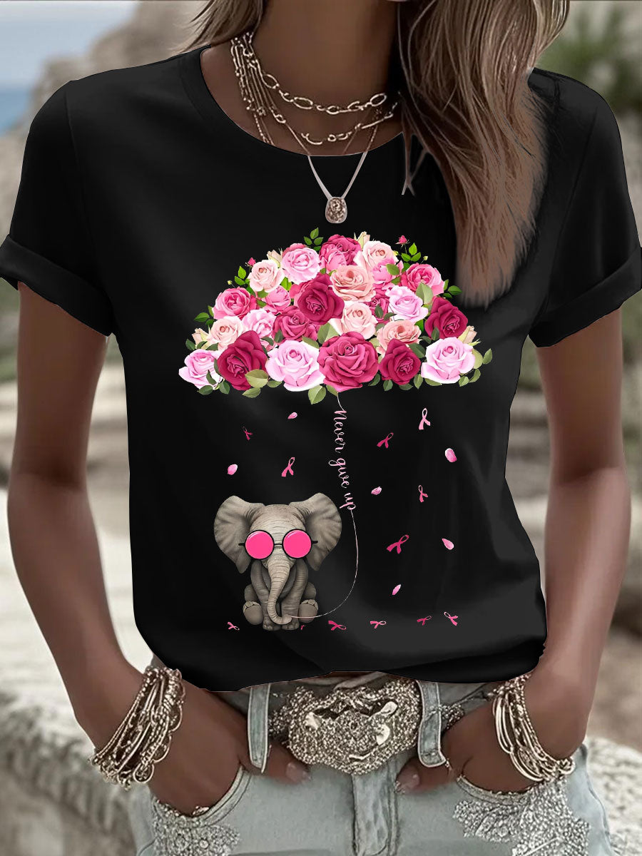 Women's Breast Cancer Elephant Umbrella T-Shirts gracestitchs