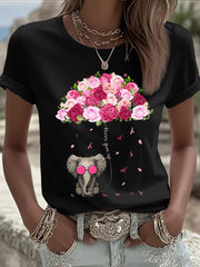 Women's Breast Cancer Elephant Umbrella T-Shirts gracestitchs