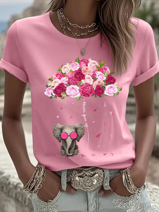 Women's Breast Cancer Elephant Umbrella T-Shirts gracestitchs
