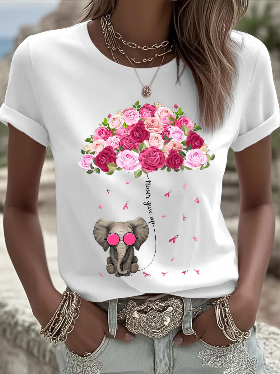 Women's Breast Cancer Elephant Umbrella T-Shirts gracestitchs