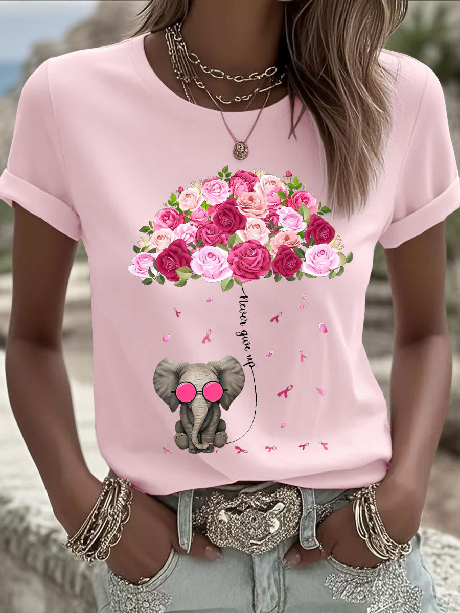 Women's Breast Cancer Elephant Umbrella T-Shirts gracestitchs