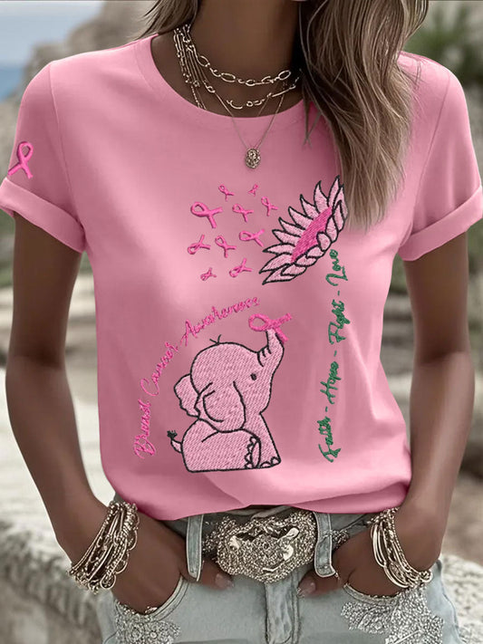 Women's Breast Cancer Elephant Sunflower T-Shirts gracestitchs