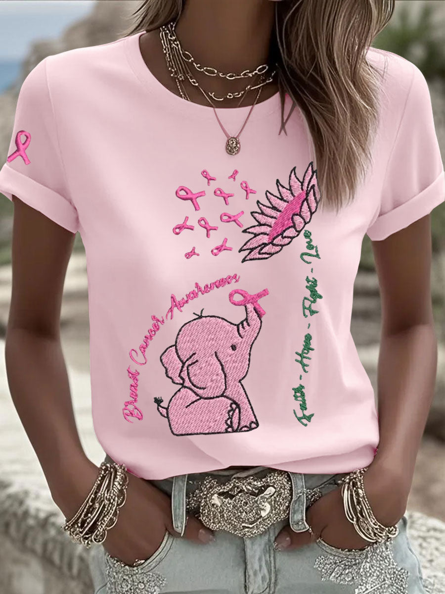 Women's Breast Cancer Elephant Sunflower T-Shirts gracestitchs