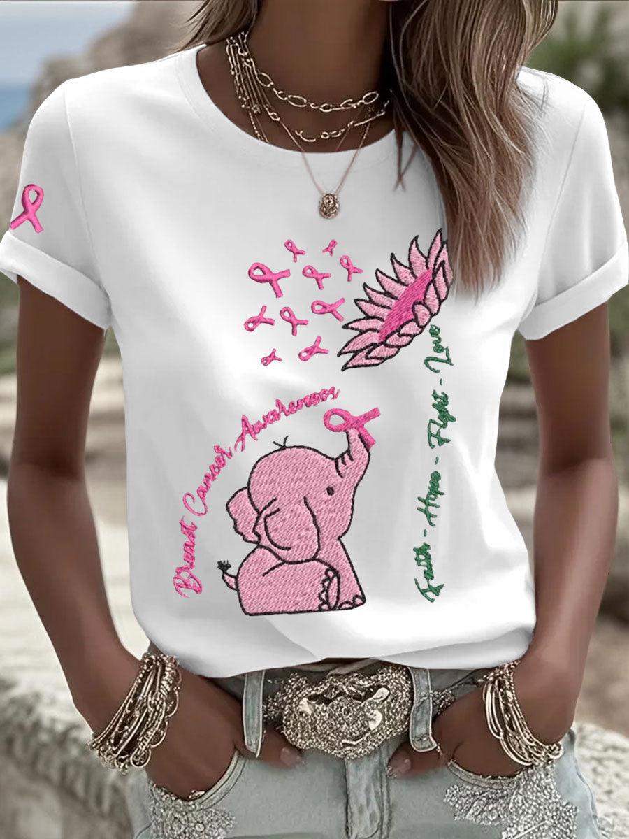 Women's Breast Cancer Elephant Sunflower T-Shirts gracestitchs