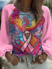 Women's Breast Cancer Awareness Pink Phoenix Print Cotton and Linen Top gracestitchs