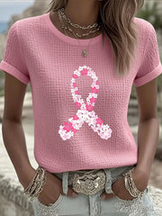 Women's Breast Cancer Awareness Pink Cherry Blossom Ribbon V-Neck T-Shirt gracestitchs