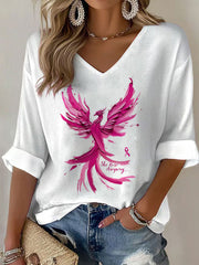 Women's Breast Cancer Awareness Pink Phoenix V-Neck Waffle Top gracestitchs