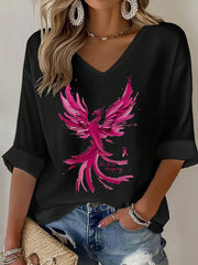 Women's Breast Cancer Awareness Pink Phoenix V-Neck Waffle Top gracestitchs