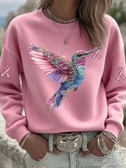Women's Pink Hummingbird Printed Sweatshirt gracestitchs