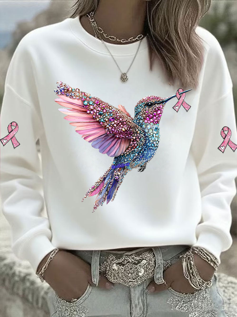Women's Pink Hummingbird Printed Sweatshirt gracestitchs