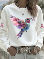 Women's Pink Hummingbird Printed Sweatshirt gracestitchs