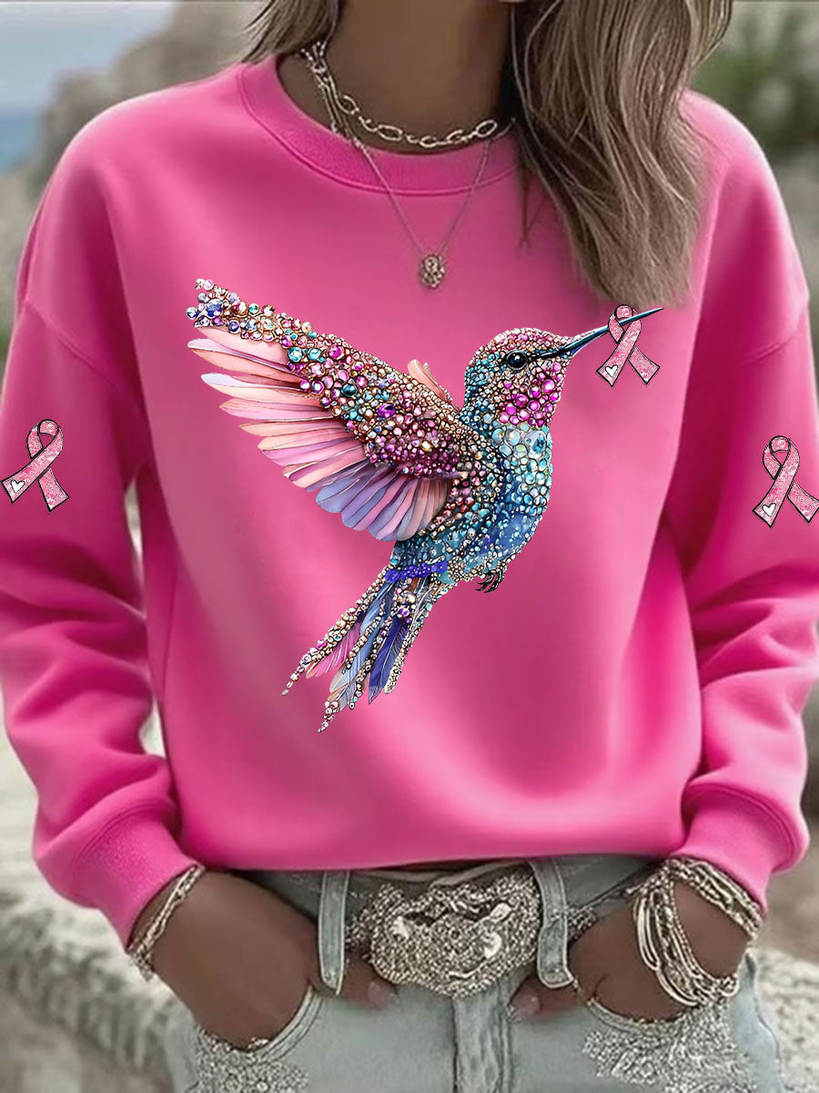 Women's Pink Hummingbird Printed Sweatshirt gracestitchs