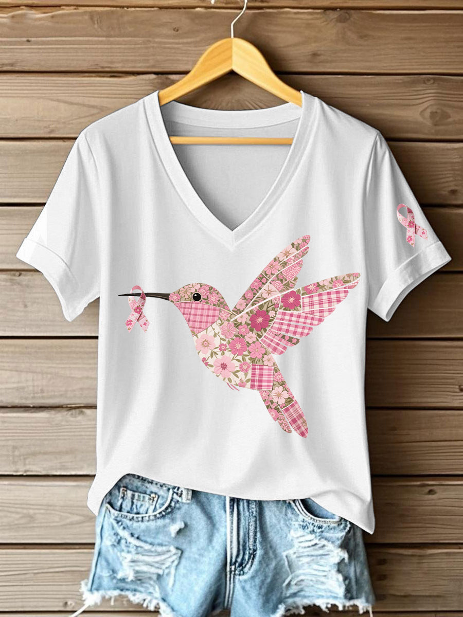 Women's Pink Hummingbird Print T-shirt gracestitchs
