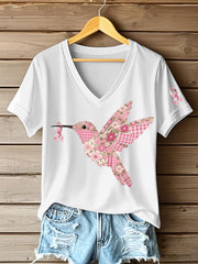 Women's Pink Hummingbird Print T-shirt gracestitchs