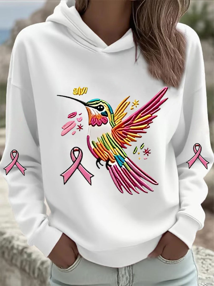 Women's Pink Hummingbird Print Hoodie gracestitchs