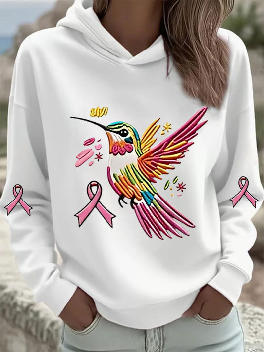 Women's Pink Hummingbird Print Hoodie gracestitchs
