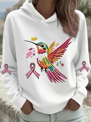 Women's Pink Hummingbird Print Hoodie gracestitchs