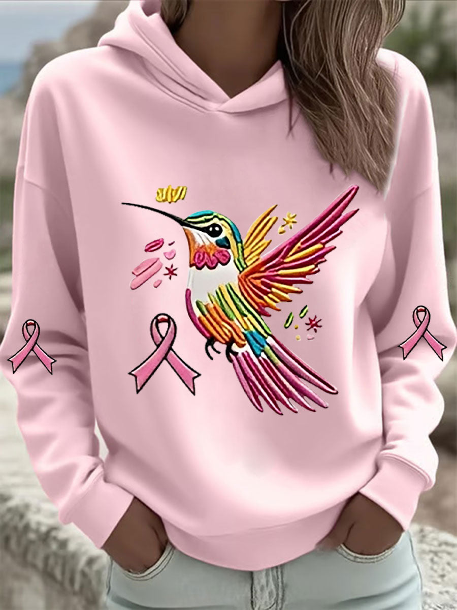 Women's Pink Hummingbird Print Hoodie gracestitchs