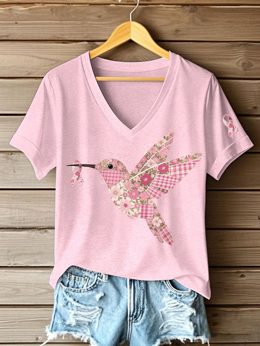 Women's Pink Hummingbird Print T-shirt gracestitchs