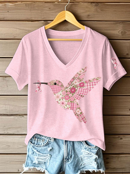 Women's Pink Hummingbird Print T-shirt gracestitchs