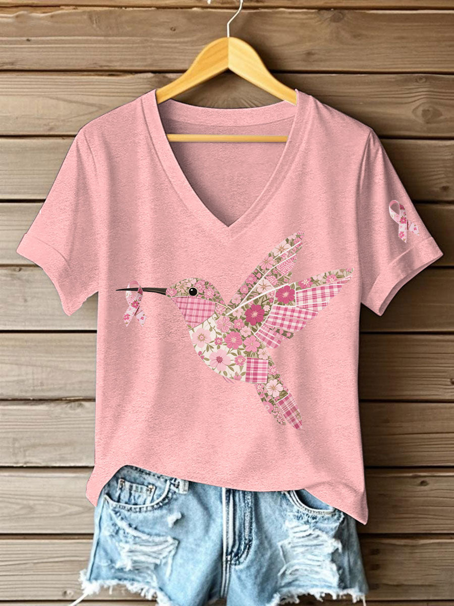 Women's Pink Hummingbird Print T-shirt gracestitchs