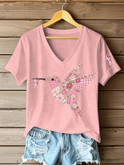 Women's Pink Hummingbird Print T-shirt gracestitchs