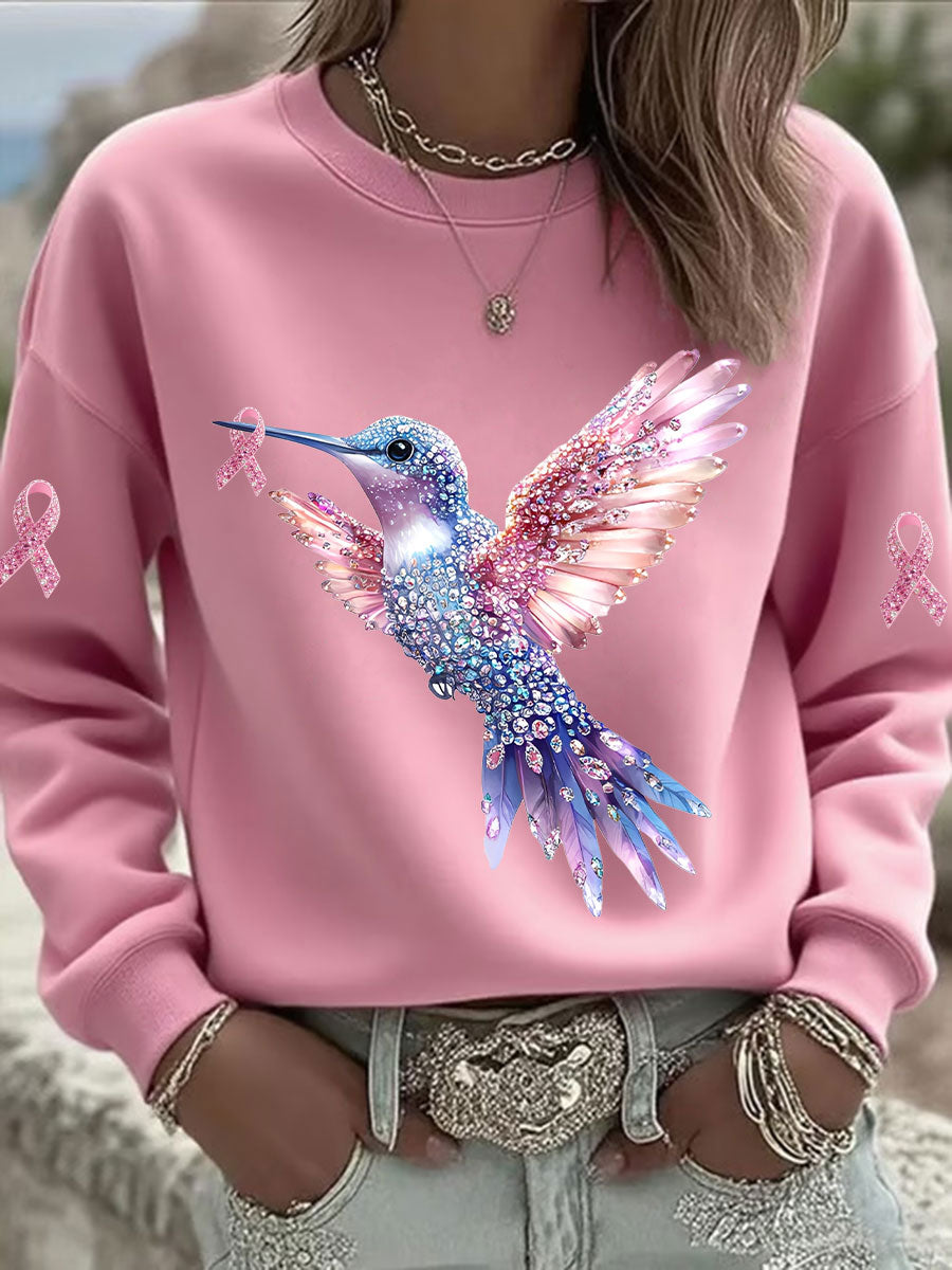 Women's Pink Hummingbird Printed Sweatshirt gracestitchs