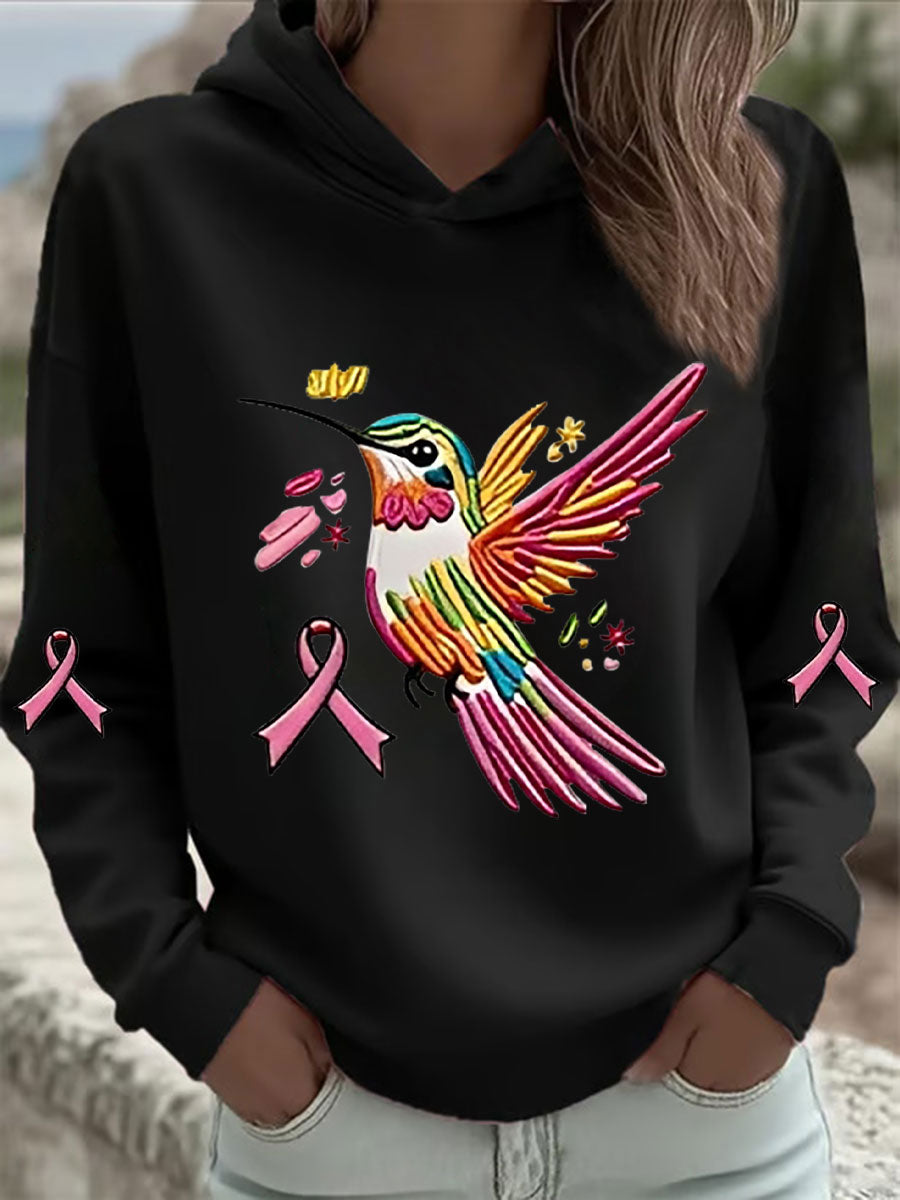 Women's Pink Hummingbird Print Hoodie gracestitchs