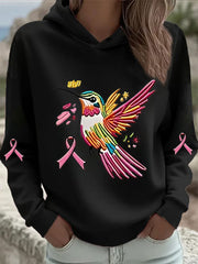 Women's Pink Hummingbird Print Hoodie gracestitchs