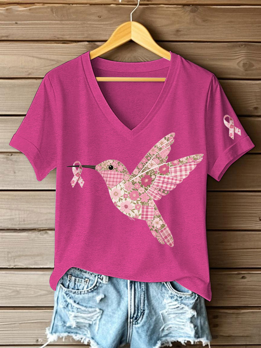 Women's Pink Hummingbird Print T-shirt gracestitchs