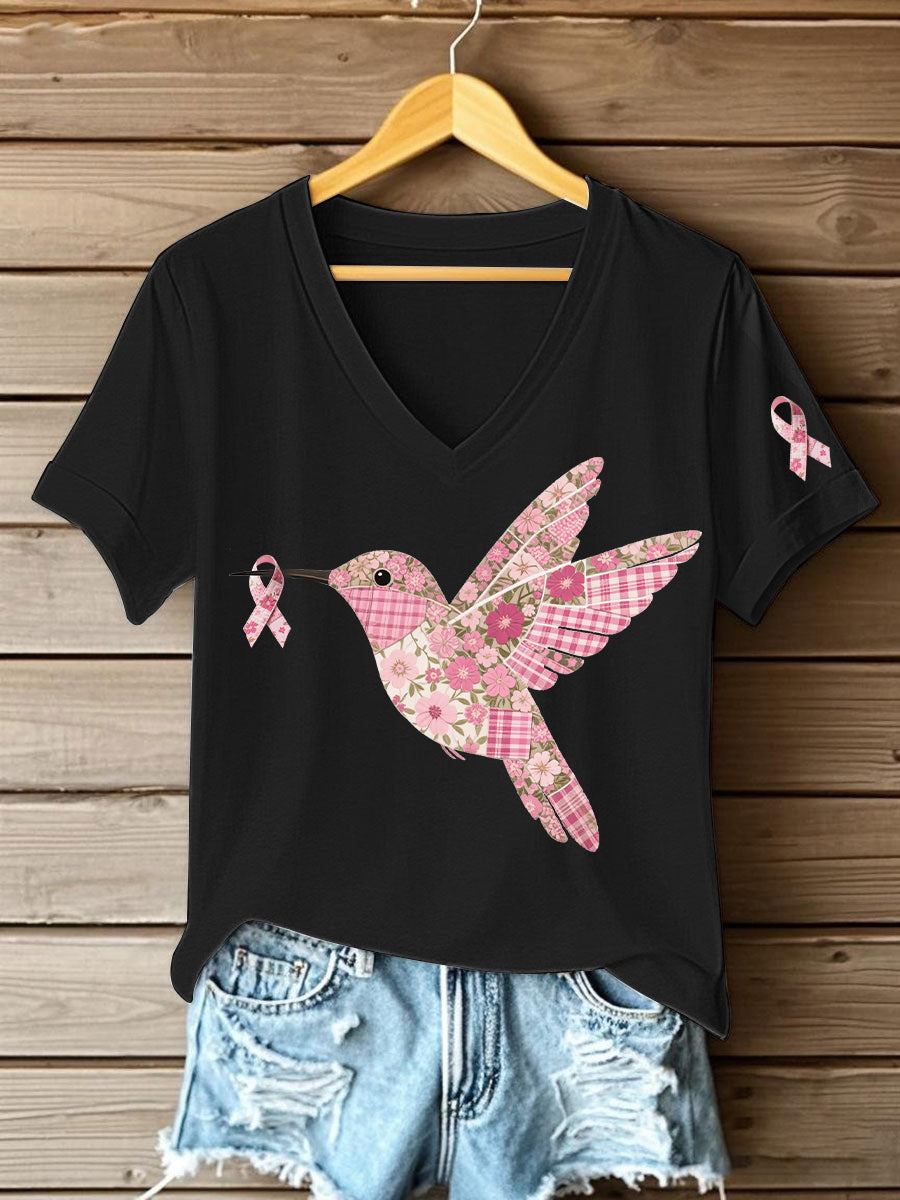 Women's Pink Hummingbird Print T-shirt gracestitchs