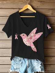 Women's Pink Hummingbird Print T-shirt gracestitchs