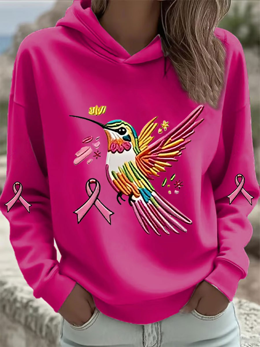 Women's Pink Hummingbird Print Hoodie gracestitchs