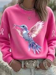 Women's Pink Hummingbird Printed Sweatshirt gracestitchs