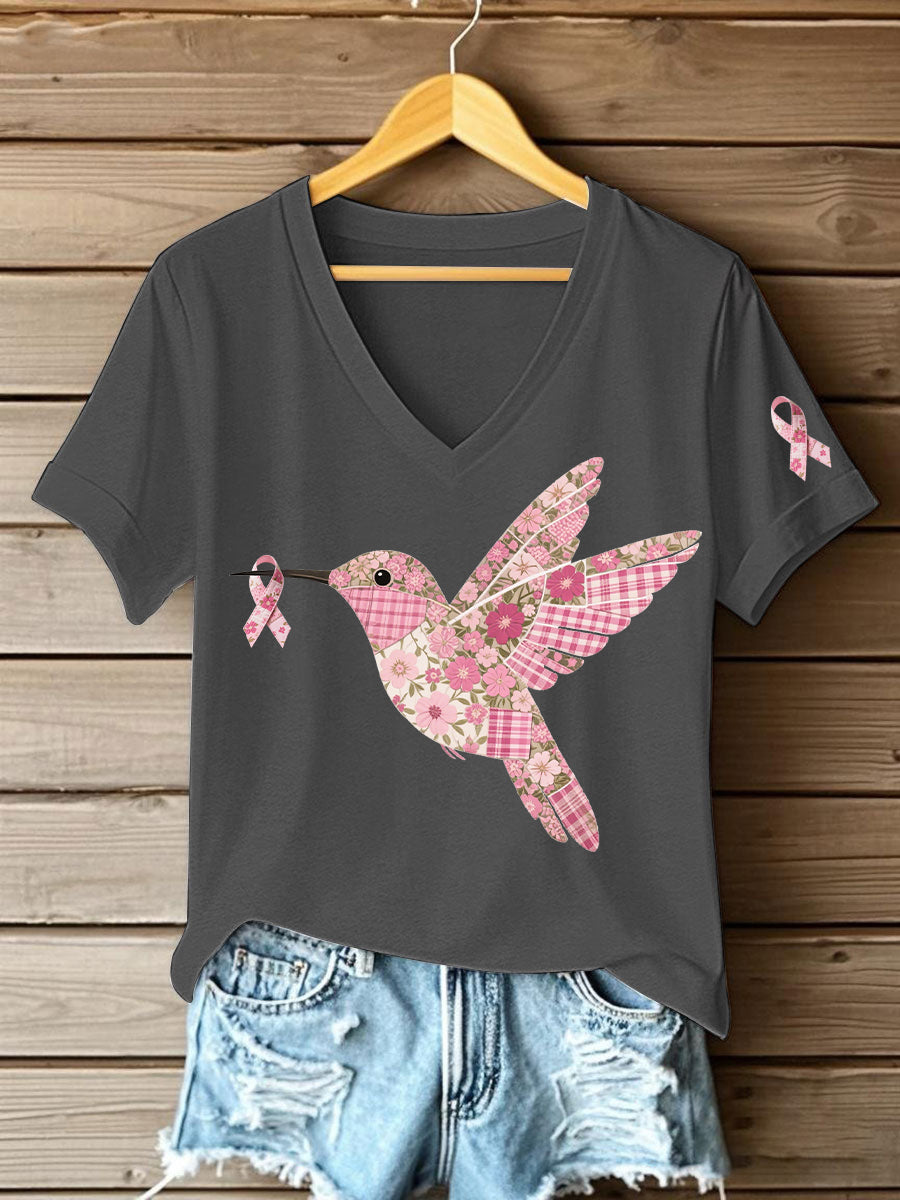 Women's Pink Hummingbird Print T-shirt gracestitchs
