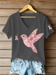 Women's Pink Hummingbird Print T-shirt gracestitchs