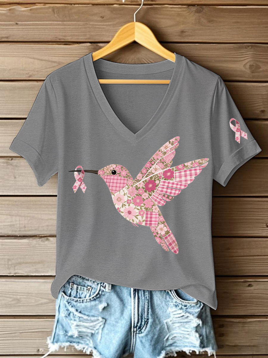 Women's Pink Hummingbird Print T-shirt gracestitchs
