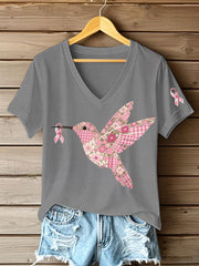 Women's Pink Hummingbird Print T-shirt gracestitchs