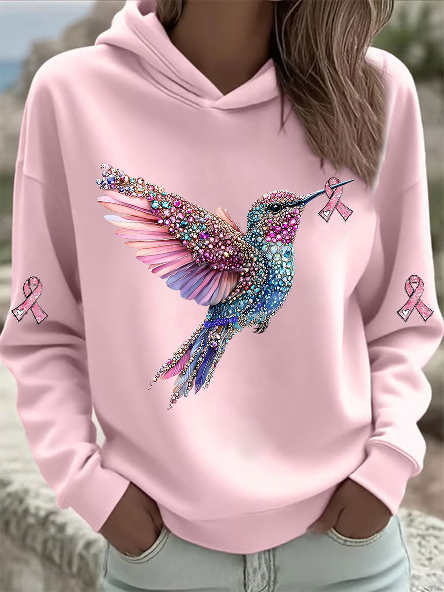 Women's Pink Hummingbird Print Hoodie gracestitchs