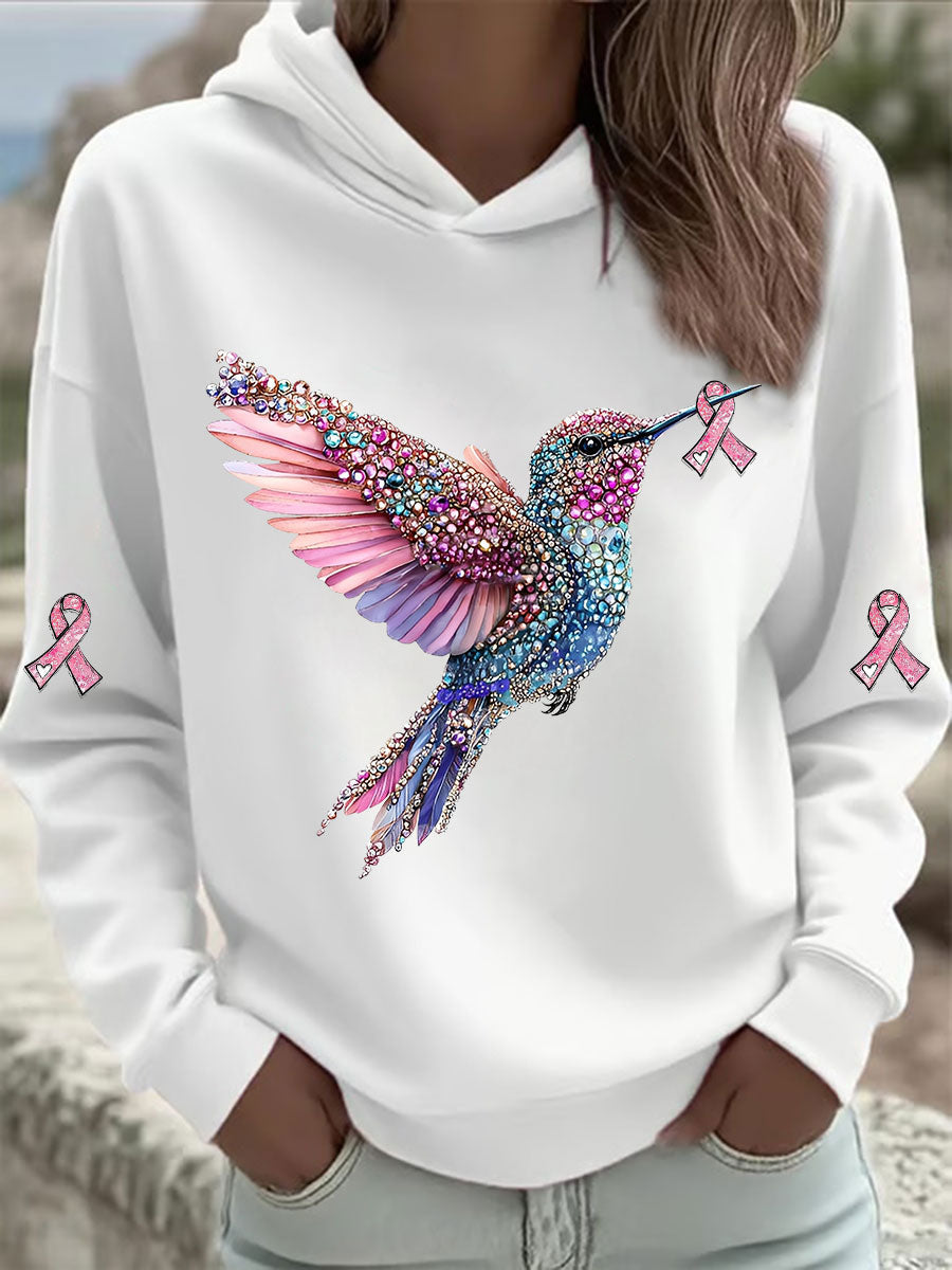 Women's Pink Hummingbird Print Hoodie gracestitchs