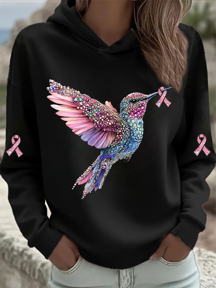 Women's Pink Hummingbird Print Hoodie gracestitchs