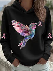 Women's Pink Hummingbird Print Hoodie gracestitchs