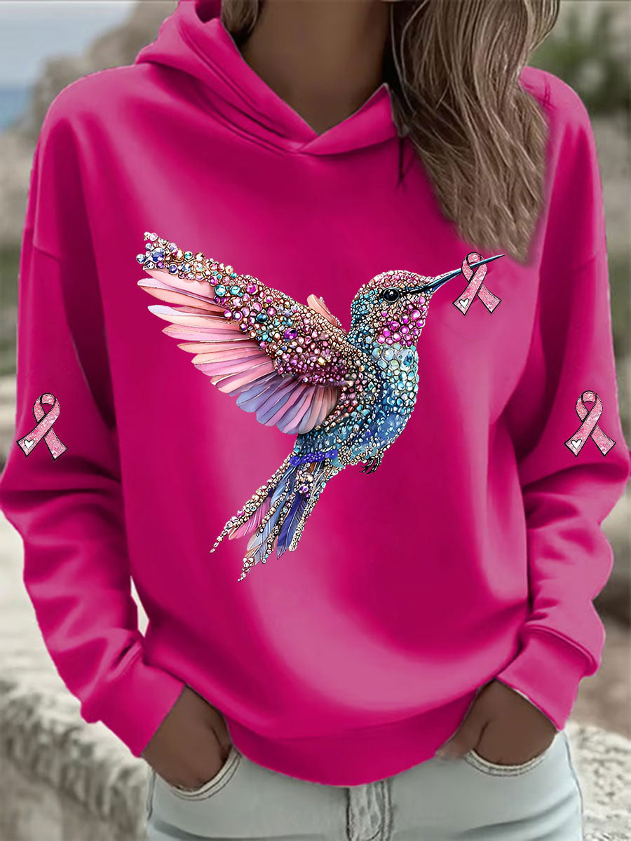 Women's Pink Hummingbird Print Hoodie gracestitchs