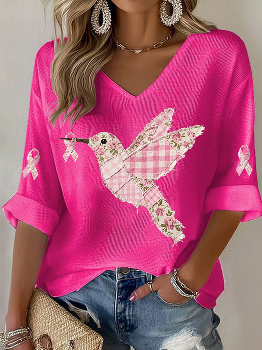 Women's Pink Hummingbird Print T-shirt gracestitchs