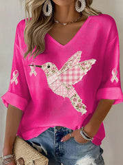 Women's Pink Hummingbird Print T-shirt gracestitchs