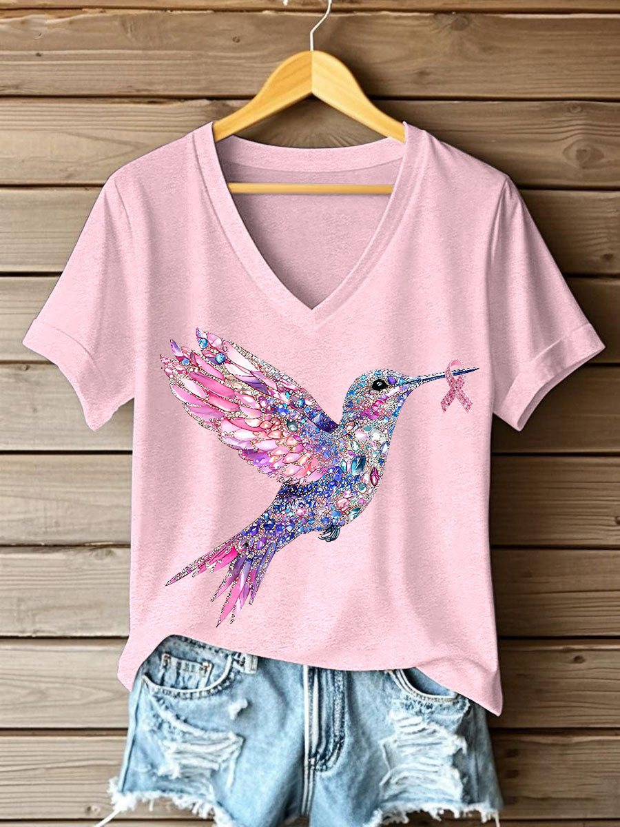 Women's Pink Hummingbird Print T-shirt gracestitchs