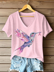 Women's Pink Hummingbird Print T-shirt gracestitchs