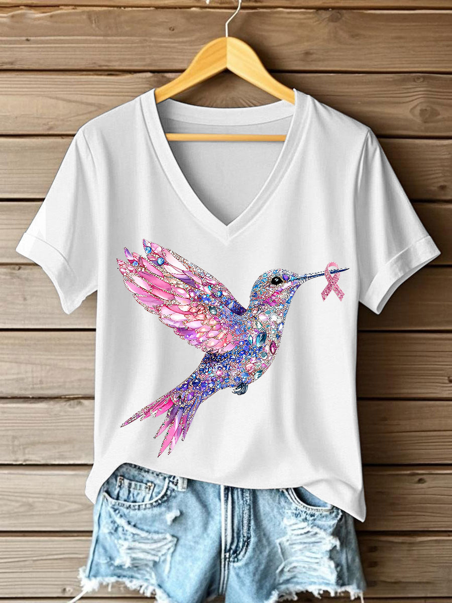 Women's Pink Hummingbird Print T-shirt gracestitchs