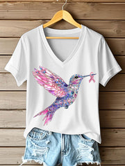 Women's Pink Hummingbird Print T-shirt gracestitchs