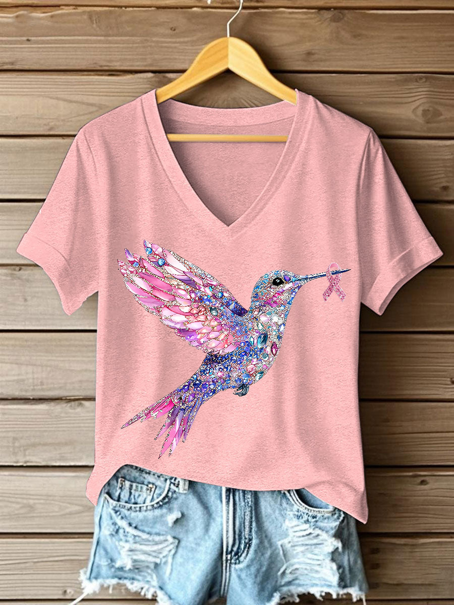 Women's Pink Hummingbird Print T-shirt gracestitchs